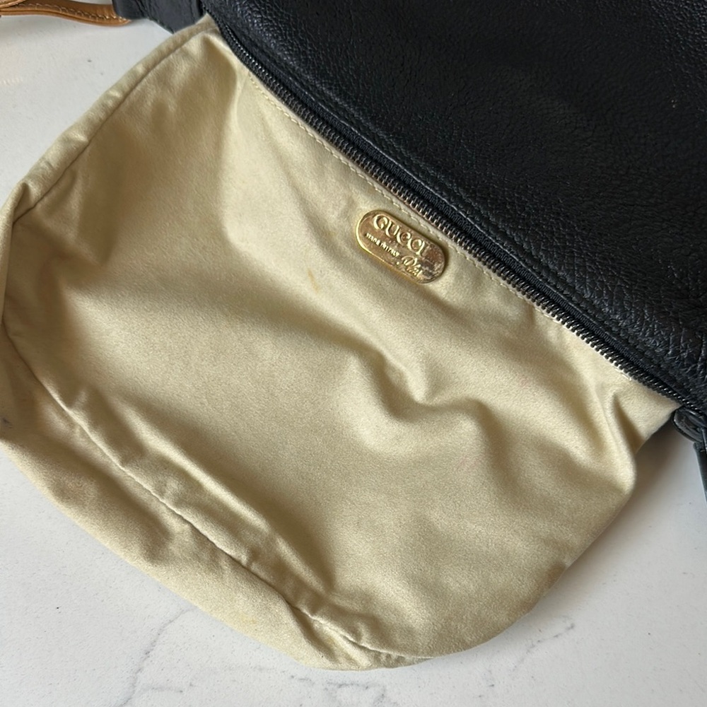 Vintage Gucci Plus Black Leather Crossbody Bag Mini 1980s - Picture 8 of 10